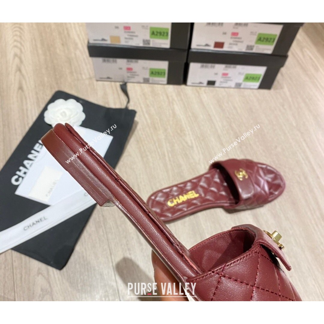 Chanel Leather Foldover Flat Slide Sandals Burgundy 2021 (KL-21081411)