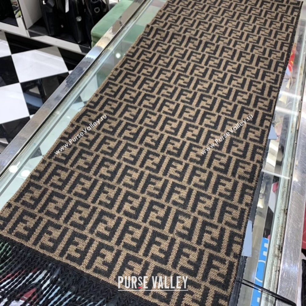 Fendi Vintage FF Wool Fringe Scarf 30x180 Coffee/Black 2019 (WNS-0011648)