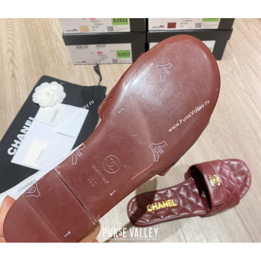 Chanel Leather Foldover Flat Slide Sandals Burgundy 2021 (KL-21081411)