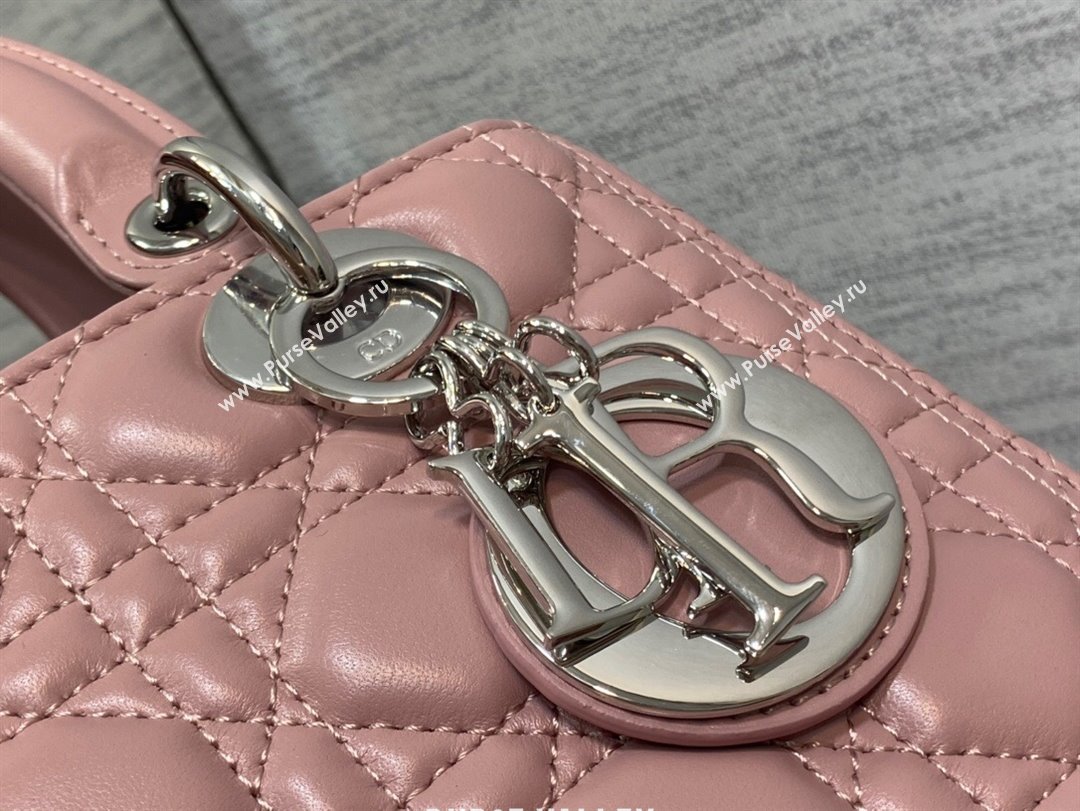 Dior Medium Lady Dior Bag in Cannage Lambskin 44532 Pink/Silver 2024 (DMZ-24041614)