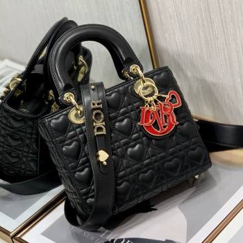 Dior Dioramour My ABCDior Lady Dior Small Bag in Black Cannage Lambskin with Heart Motif 2021 (XXG-21090746)