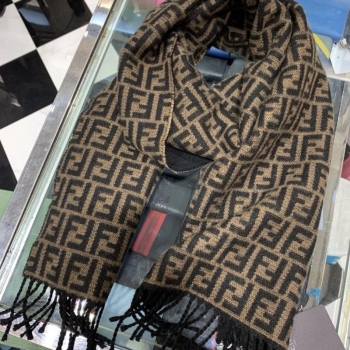 Fendi Vintage FF Wool Fringe Scarf 30x180 Coffee/Black 2019 (WNS-0011648)