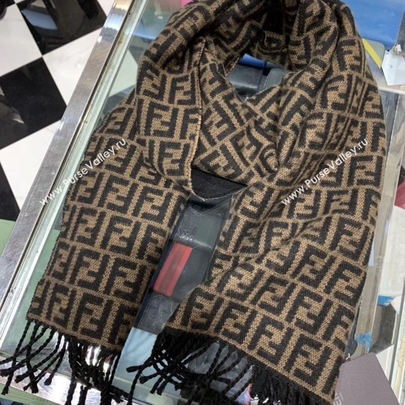Fendi Vintage FF Wool Fringe Scarf 30x180 Coffee/Black 2019 (WNS-0011648)