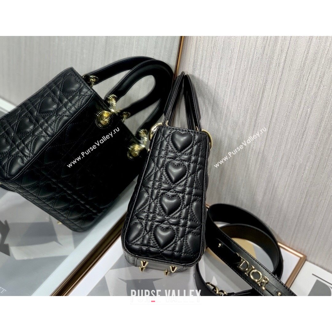 Dior Dioramour My ABCDior Lady Dior Small Bag in Black Cannage Lambskin with Heart Motif 2021 (XXG-21090746)
