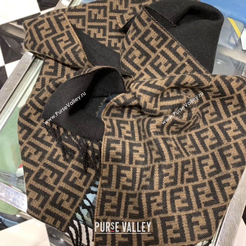 Fendi Vintage FF Wool Fringe Scarf 30x180 Coffee/Black 2019 (WNS-0011648)