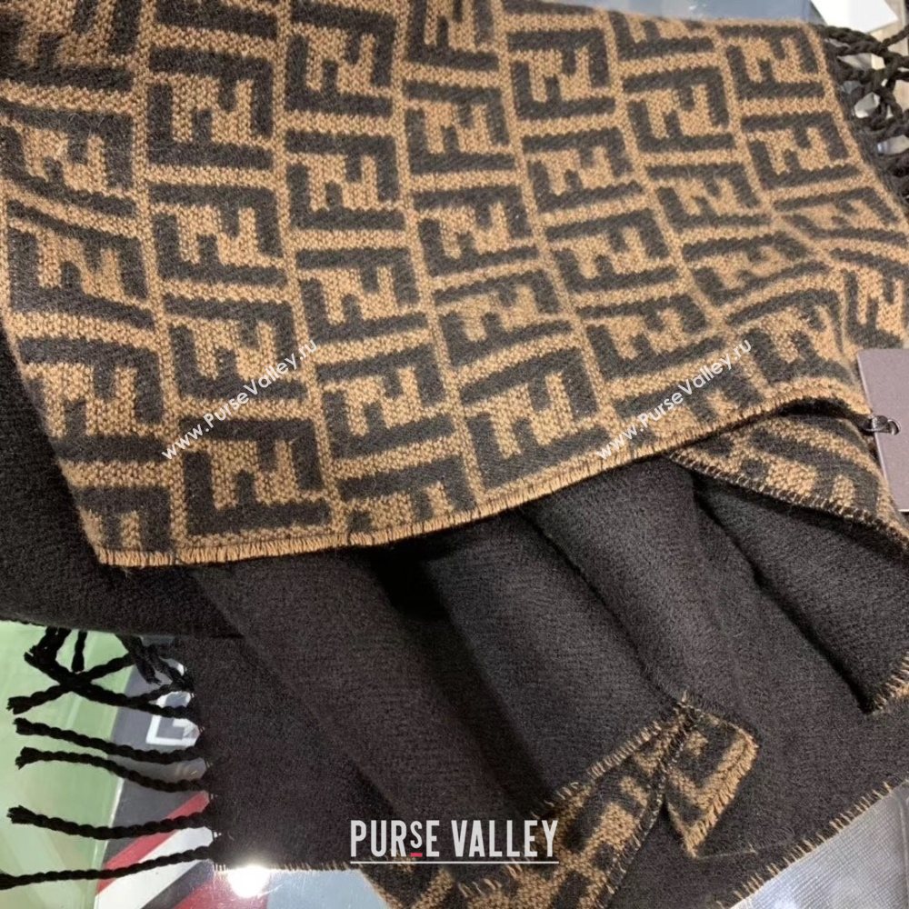 Fendi Vintage FF Wool Fringe Scarf 30x180 Coffee/Black 2019 (WNS-0011648)
