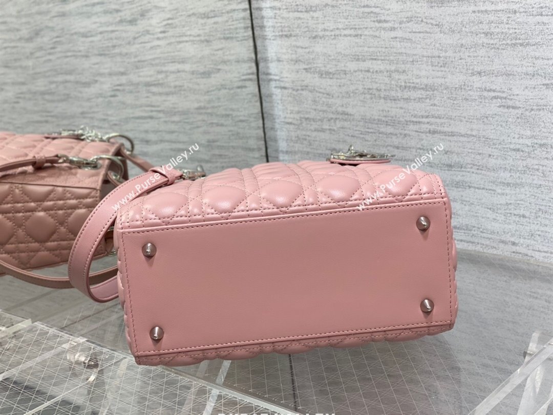 Dior Medium Lady Dior Bag in Cannage Lambskin 44532 Pink/Silver 2024 (DMZ-24041614)