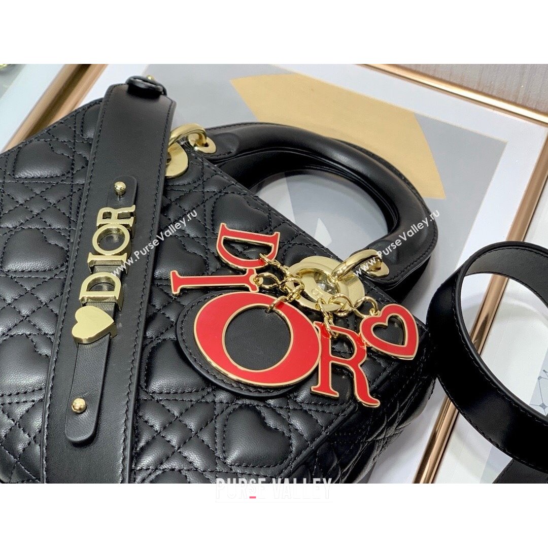 Dior Dioramour My ABCDior Lady Dior Small Bag in Black Cannage Lambskin with Heart Motif 2021 (XXG-21090746)