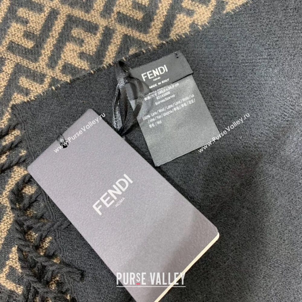 Fendi Vintage FF Wool Fringe Scarf 30x180 Coffee/Black 2019 (WNS-0011648)
