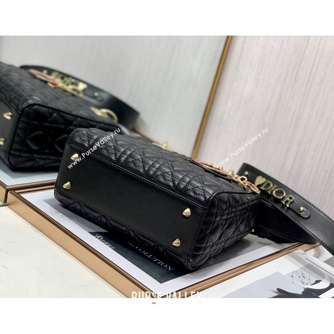 Dior Dioramour My ABCDior Lady Dior Small Bag in Black Cannage Lambskin with Heart Motif 2021 (XXG-21090746)