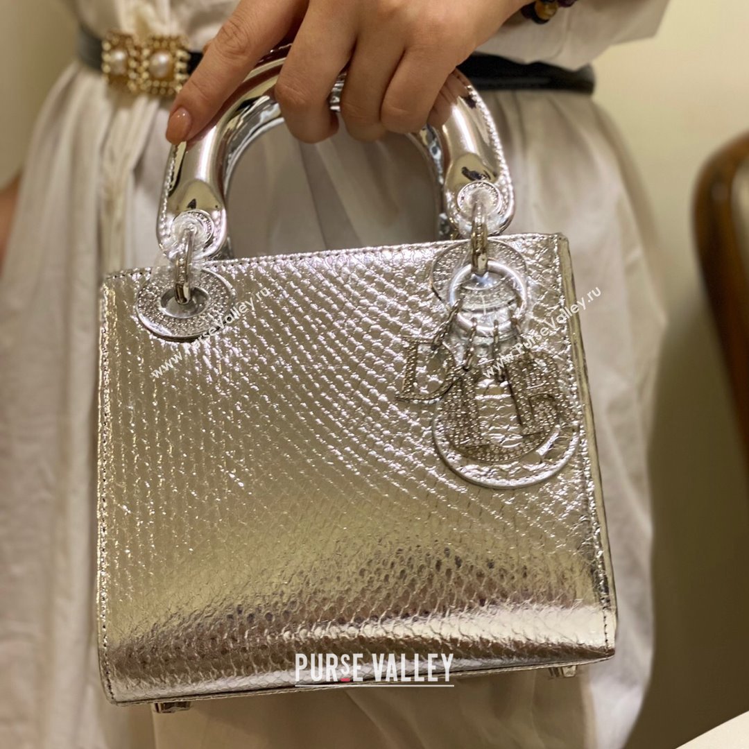 Dior Mini Lady Dior Bag in Python Leather Silver 2021 (XY-210903057)