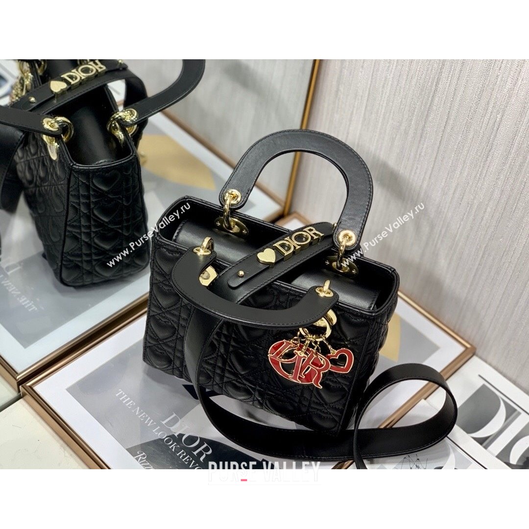Dior Dioramour My ABCDior Lady Dior Small Bag in Black Cannage Lambskin with Heart Motif 2021 (XXG-21090746)