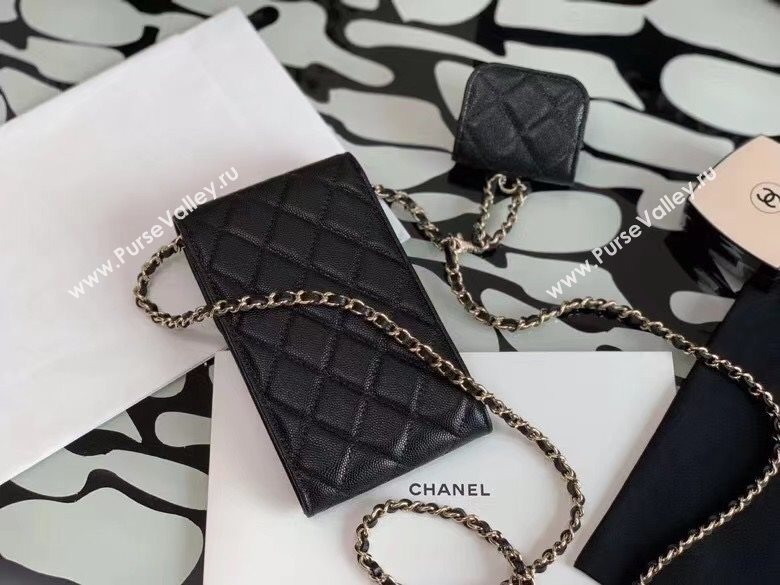 Chanel Quilted Grained Calfskin Phone Airpods Case with Chain AP2033 Black 2021 (JY-21031629)