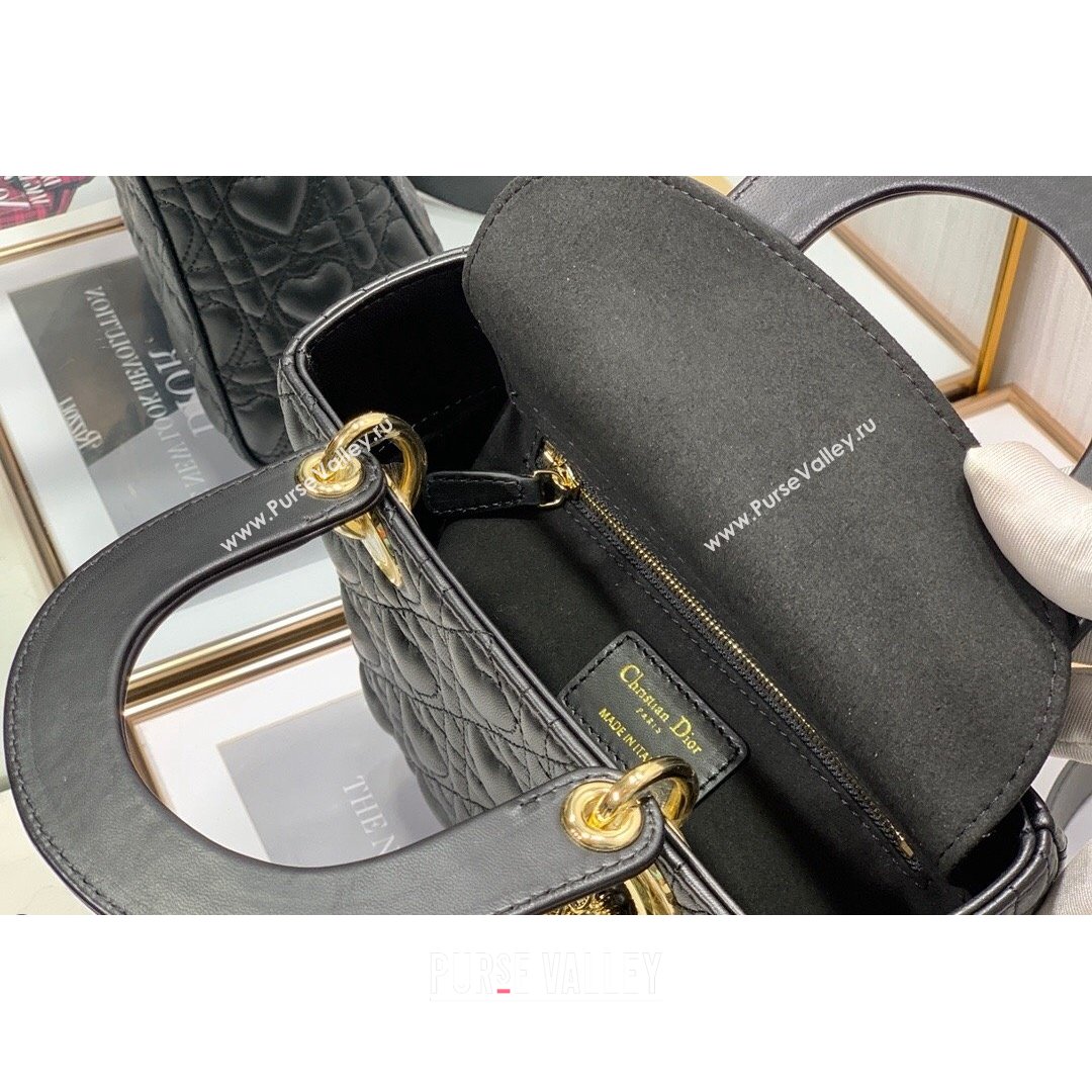 Dior Dioramour My ABCDior Lady Dior Small Bag in Black Cannage Lambskin with Heart Motif 2021 (XXG-21090746)