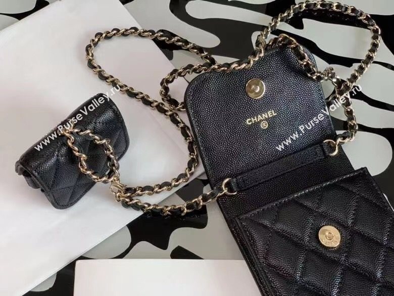 Chanel Quilted Grained Calfskin Phone Airpods Case with Chain AP2033 Black 2021 (JY-21031629)