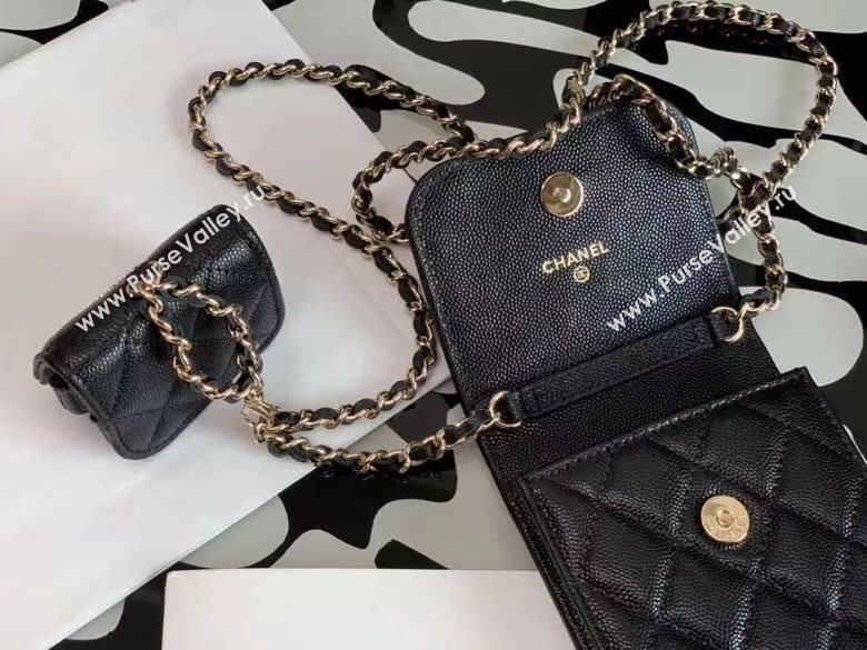 Chanel Quilted Grained Calfskin Phone Airpods Case with Chain AP2033 Black 2021 (JY-21031629)