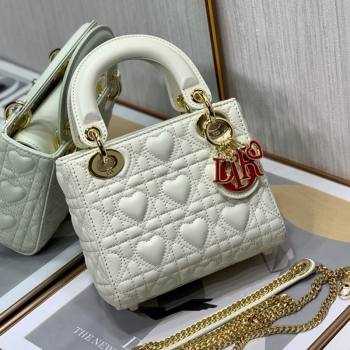 Dior Dioramour My ABCDior Lady Dior Mini Bag in White Cannage Lambskin with Heart Motif 2021 (XXG-21090749)