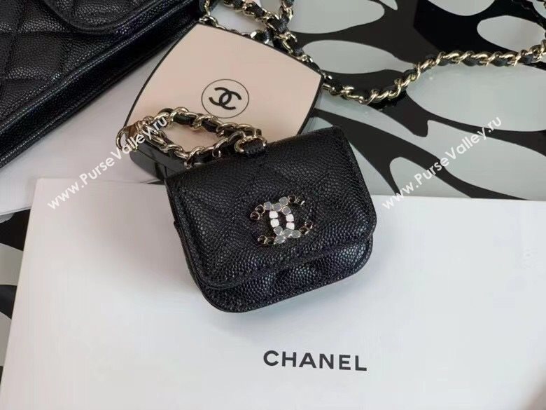 Chanel Quilted Grained Calfskin Phone Airpods Case with Chain AP2033 Black 2021 (JY-21031629)