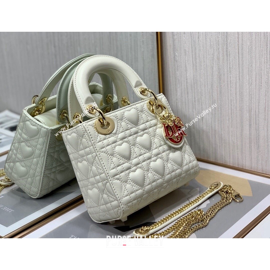 Dior Dioramour My ABCDior Lady Dior Mini Bag in White Cannage Lambskin with Heart Motif 2021 (XXG-21090749)