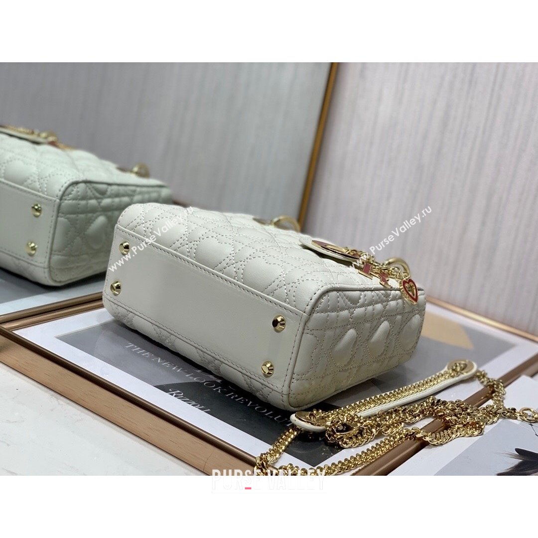 Dior Dioramour My ABCDior Lady Dior Mini Bag in White Cannage Lambskin with Heart Motif 2021 (XXG-21090749)