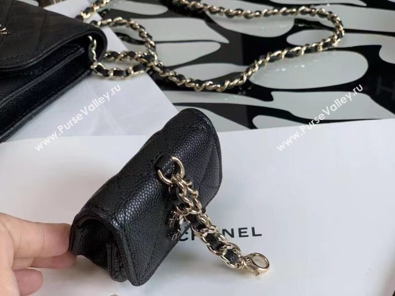 Chanel Quilted Grained Calfskin Phone Airpods Case with Chain AP2033 Black 2021 (JY-21031629)