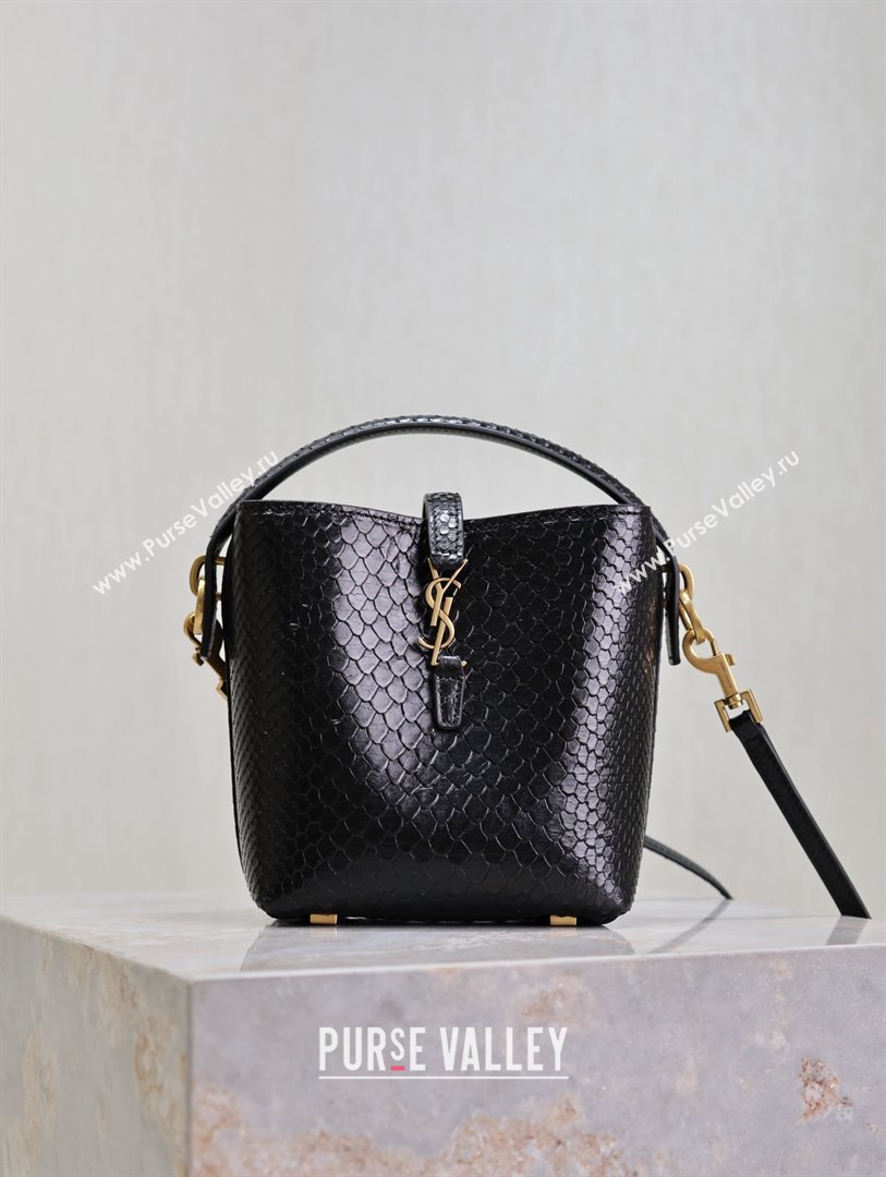 Saint Laurent LE 37 Mini Bucket Bag in Python Pattern Calfskin 765870 Black 2024 (MHUI-24110117)