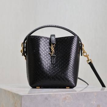 Saint Laurent LE 37 Mini Bucket Bag in Python Pattern Calfskin 765870 Black 2024 (MHUI-24110117)