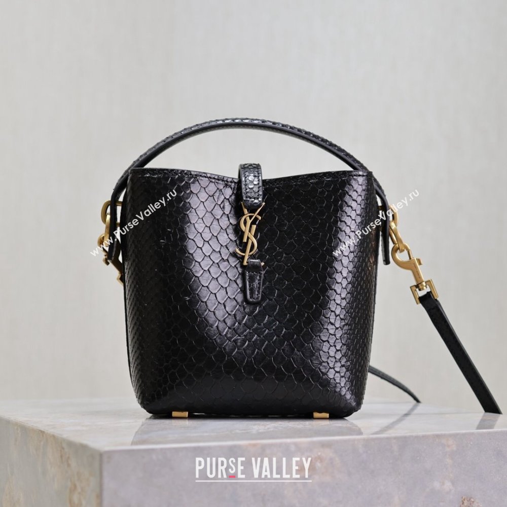 Saint Laurent LE 37 Mini Bucket Bag in Python Pattern Calfskin 765870 Black 2024 (MHUI-24110117)