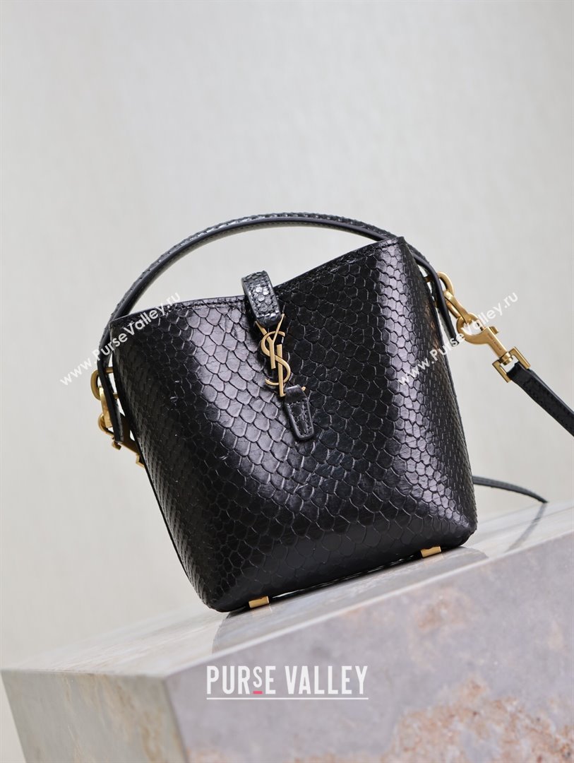 Saint Laurent LE 37 Mini Bucket Bag in Python Pattern Calfskin 765870 Black 2024 (MHUI-24110117)