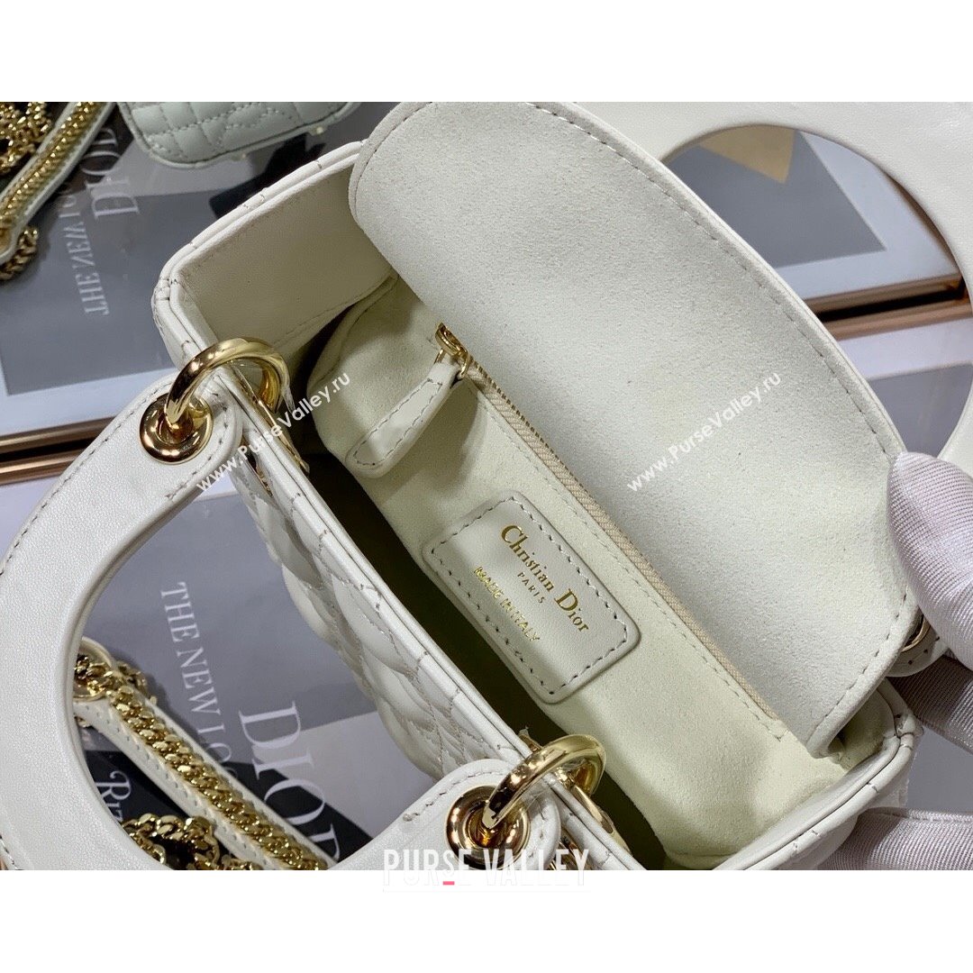 Dior Dioramour My ABCDior Lady Dior Mini Bag in White Cannage Lambskin with Heart Motif 2021 (XXG-21090749)
