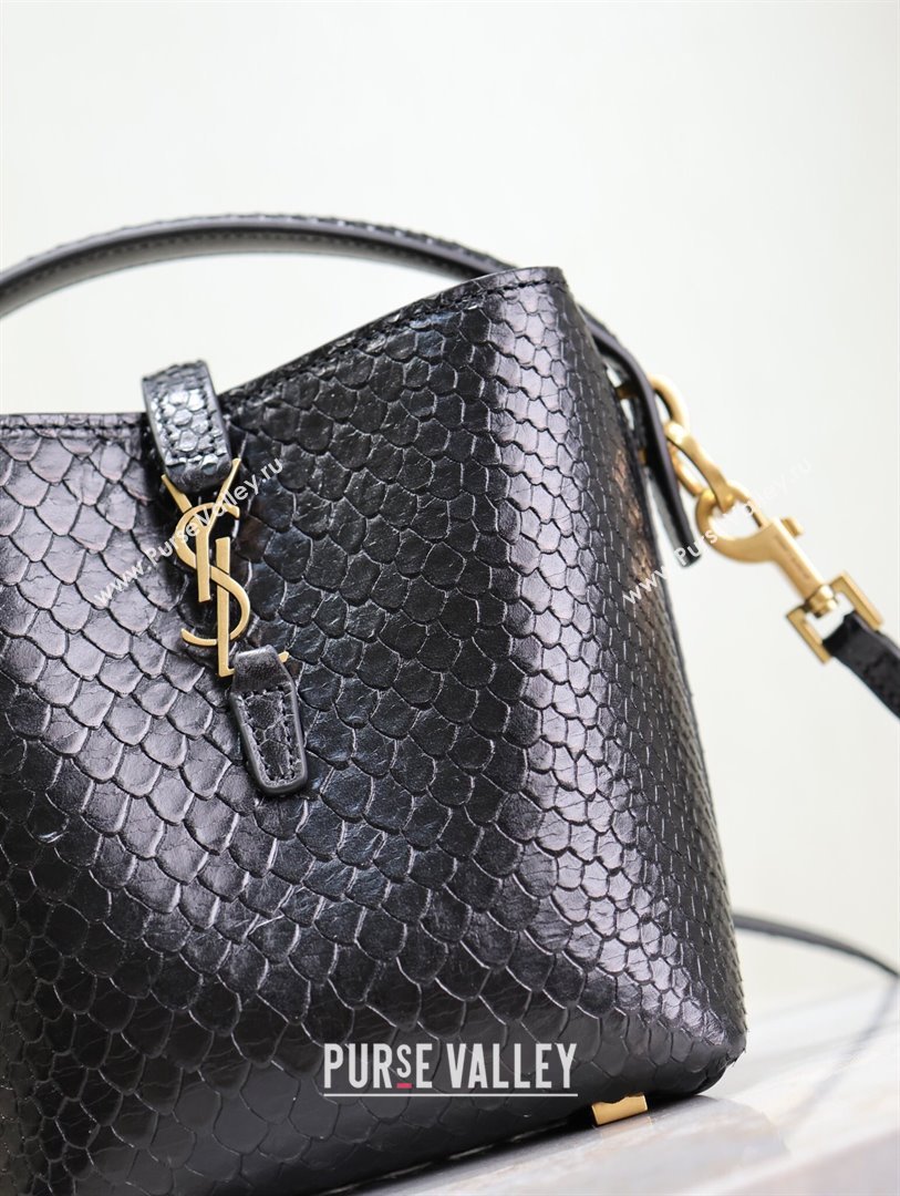 Saint Laurent LE 37 Mini Bucket Bag in Python Pattern Calfskin 765870 Black 2024 (MHUI-24110117)