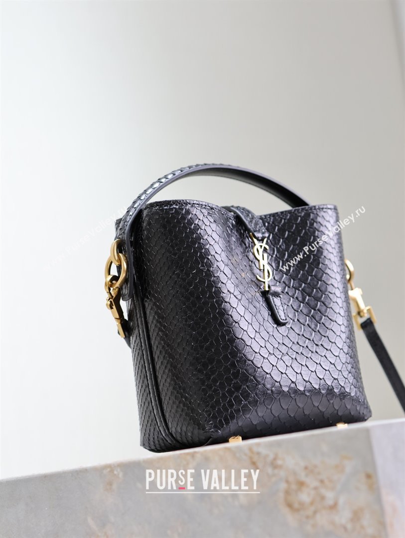 Saint Laurent LE 37 Mini Bucket Bag in Python Pattern Calfskin 765870 Black 2024 (MHUI-24110117)