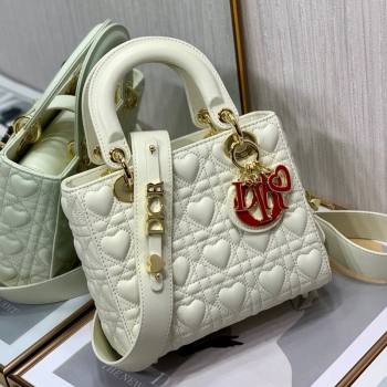 Dior Dioramour My ABCDior Lady Dior Small Bag in White Cannage Lambskin with Heart Motif 2021 (XXG-21090748)