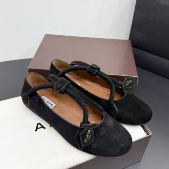 Alaia Architectura Ballet Flats in Suede with Strap Black 2025 AL020701 (KER-260207043)