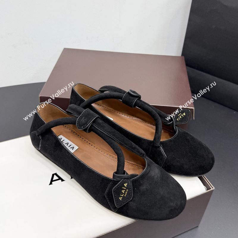Alaia Architectura Ballet Flats in Suede with Strap Black 2025 AL020701 (KER-260207043)