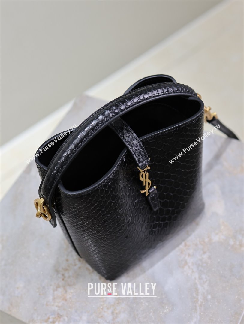 Saint Laurent LE 37 Mini Bucket Bag in Python Pattern Calfskin 765870 Black 2024 (MHUI-24110117)