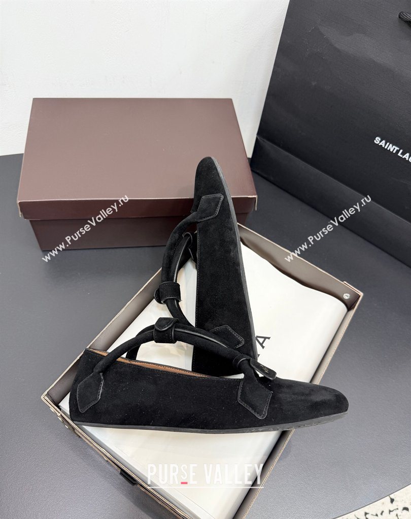 Alaia Architectura Ballet Flats in Suede with Strap Black 2025 AL020701 (KER-260207043)