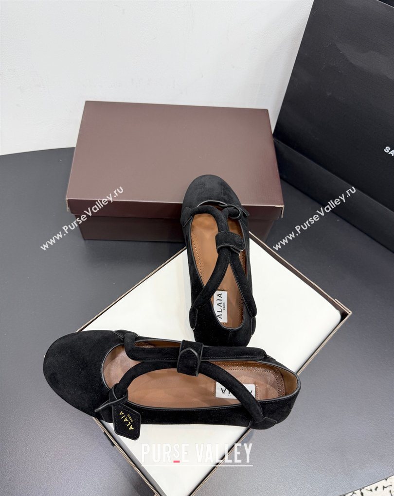Alaia Architectura Ballet Flats in Suede with Strap Black 2025 AL020701 (KER-260207043)