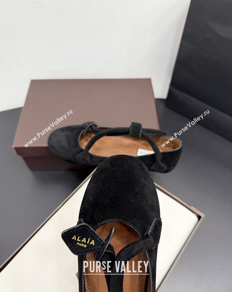 Alaia Architectura Ballet Flats in Suede with Strap Black 2025 AL020701 (KER-260207043)
