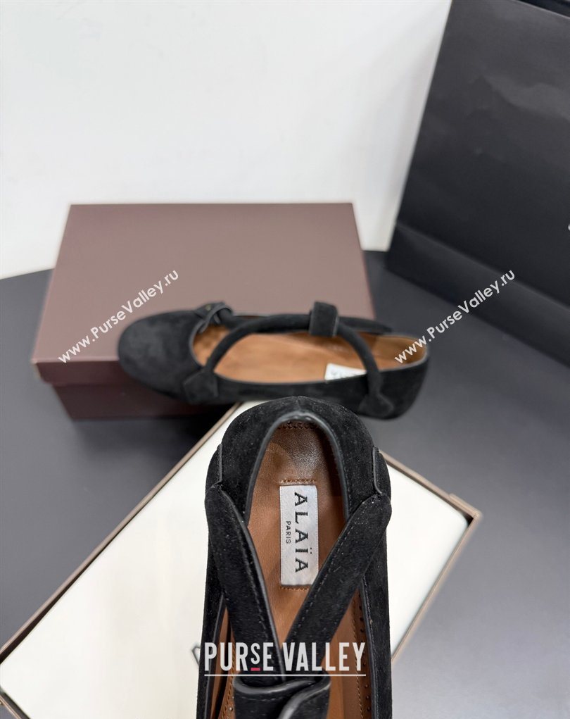 Alaia Architectura Ballet Flats in Suede with Strap Black 2025 AL020701 (KER-260207043)