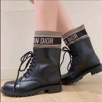 Dior D-Major Short Boots in Black Calfskin and Taupe Technical Fabric 2020 (MD-20111206)