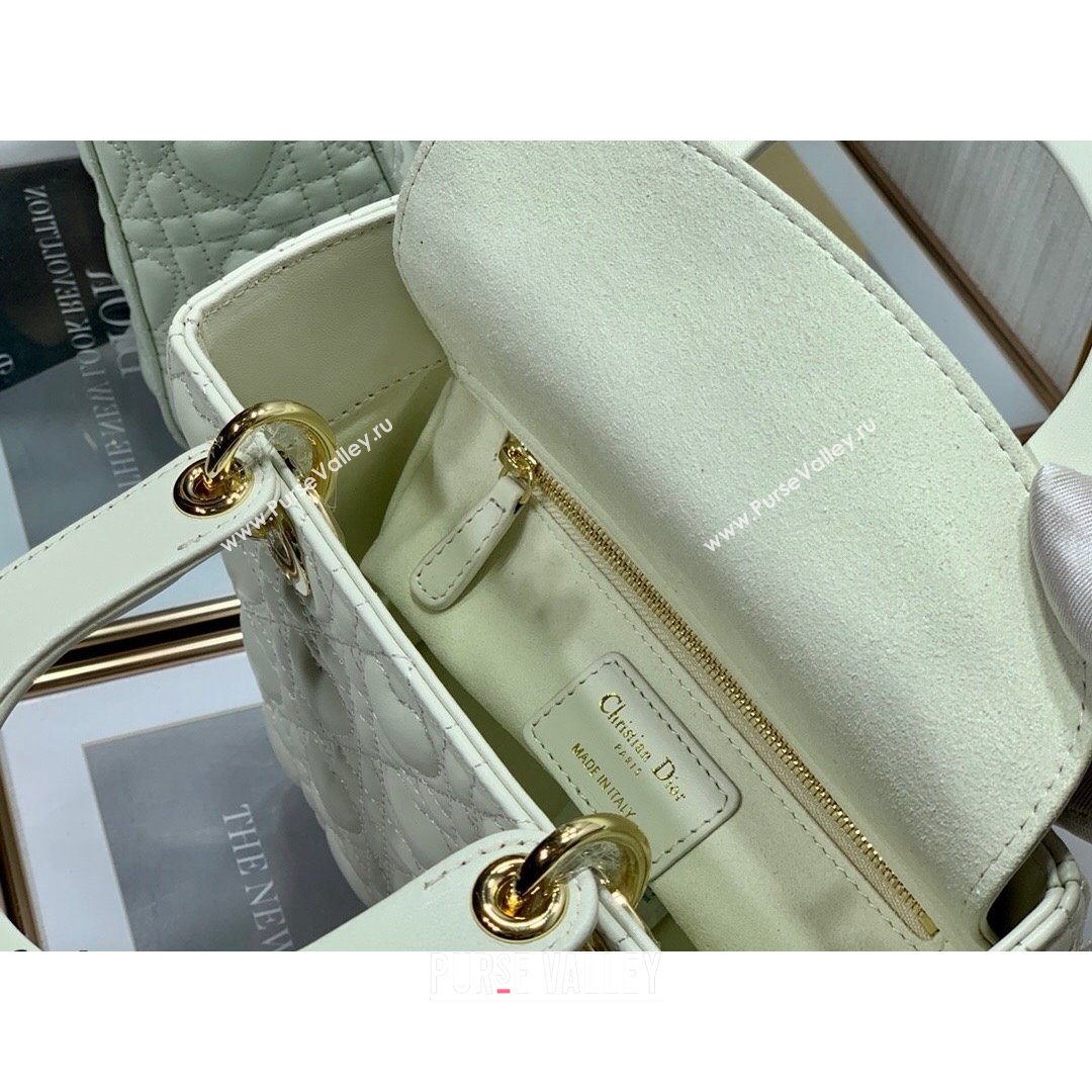 Dior Dioramour My ABCDior Lady Dior Small Bag in White Cannage Lambskin with Heart Motif 2021 (XXG-21090748)