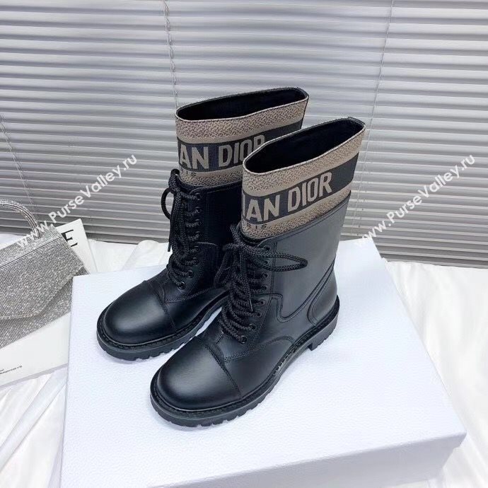 Dior D-Major Short Boots in Black Calfskin and Taupe Technical Fabric 2020 (MD-20111206)