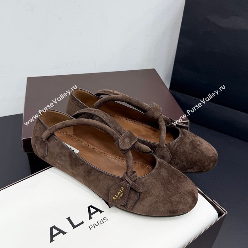 Alaia Architectura Ballet Flats in Suede with Strap Dark Brown 2025 AL020701 (KER-260207044)