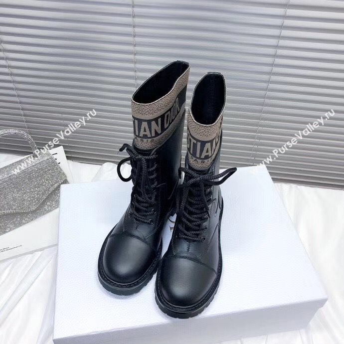 Dior D-Major Short Boots in Black Calfskin and Taupe Technical Fabric 2020 (MD-20111206)