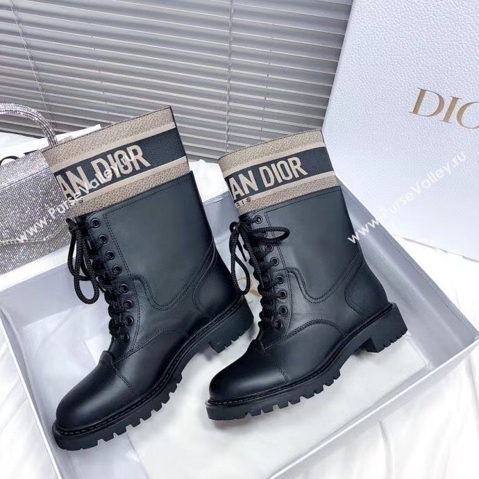 Dior D-Major Short Boots in Black Calfskin and Taupe Technical Fabric 2020 (MD-20111206)