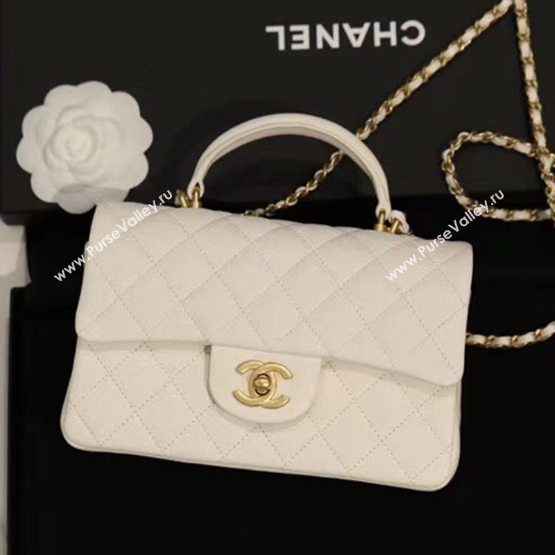 Chanel Quilted Grained Calfskin Small Flap Bag with Top Handle White 2021 (JY-21031631)