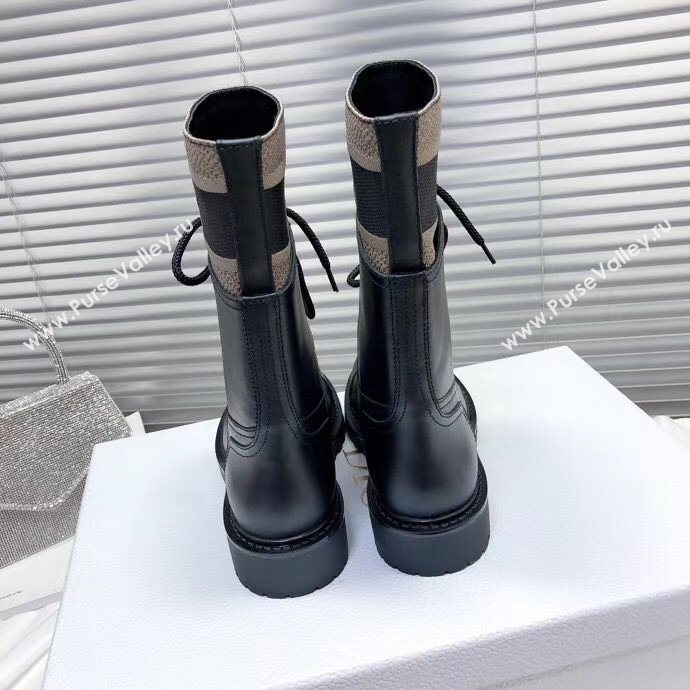 Dior D-Major Short Boots in Black Calfskin and Taupe Technical Fabric 2020 (MD-20111206)