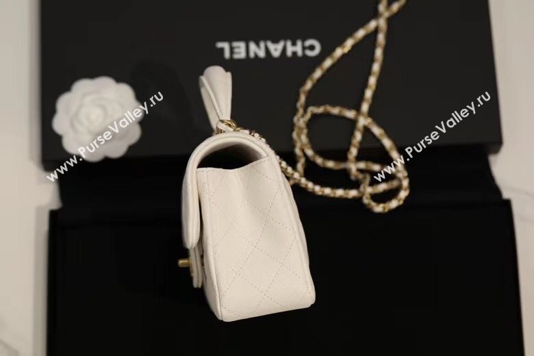 Chanel Quilted Grained Calfskin Small Flap Bag with Top Handle White 2021 (JY-21031631)