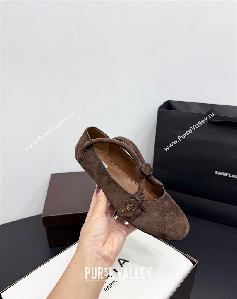 Alaia Architectura Ballet Flats in Suede with Strap Dark Brown 2025 AL020701 (KER-260207044)